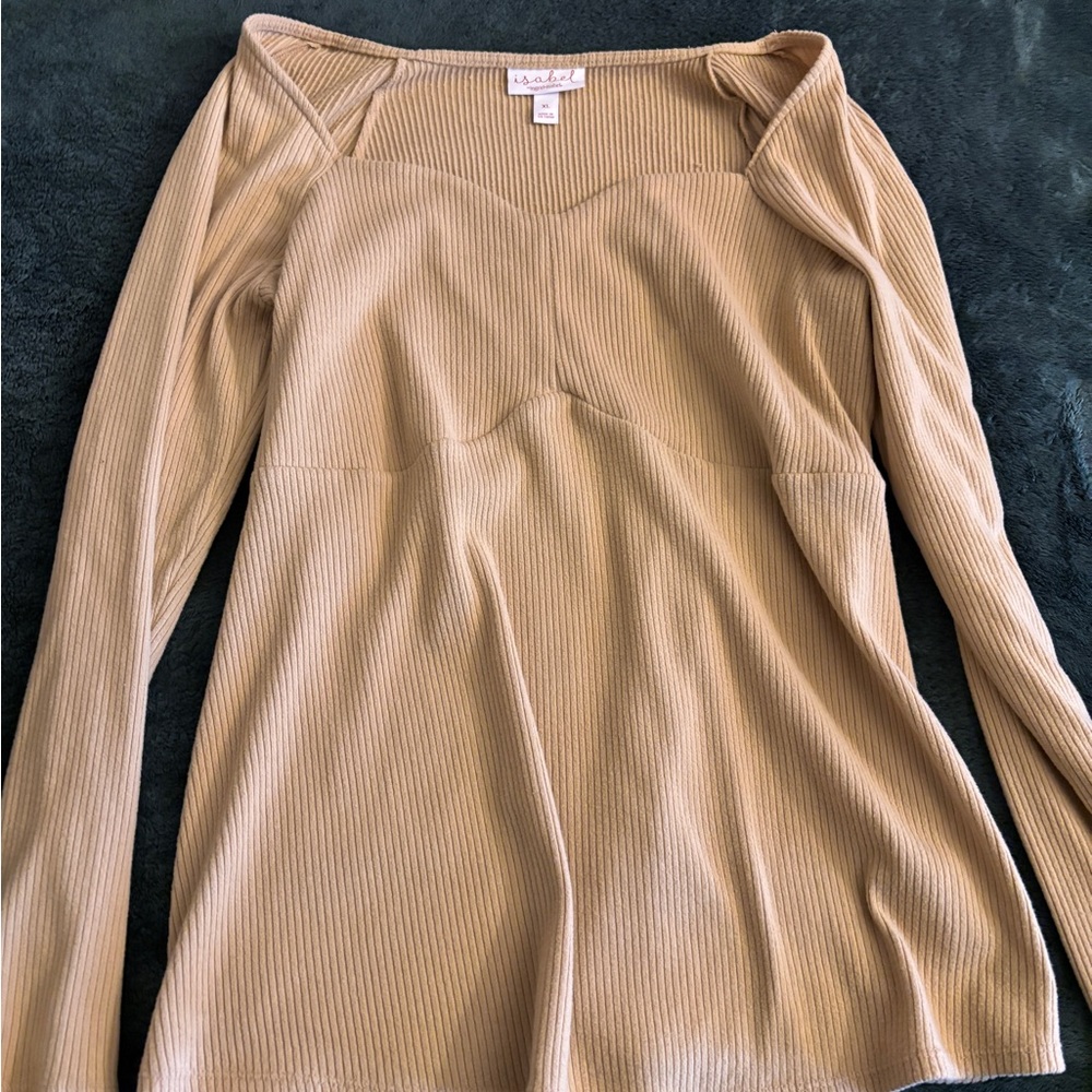 Ingrid & Isabel Tan Ribbed Long Sleeve Blouse